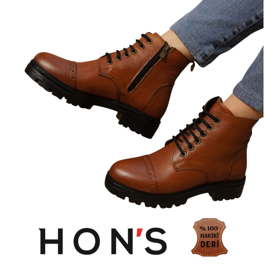 HON'S Hakiki Deri Kadın Bot , Su Geçirmez Bot Kaymaz Taban , Kışlık Bot Premium Seri ( HSA006 )