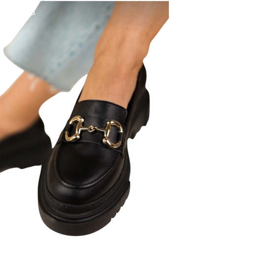 HON'S Siyah Kadın ayakkabı loafer tokalı kaymaz taban