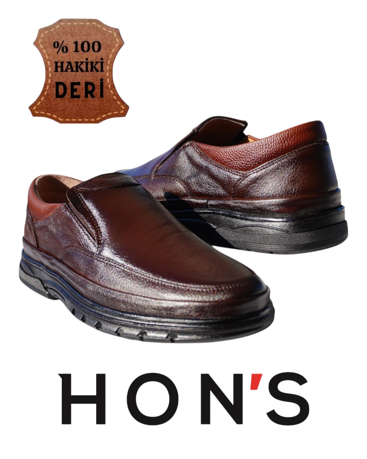 HON'S Siyah Erkek Ayakkabı Hakiki Deri Bağcıksız Kauçuk Taban Topuk-jelli-ortopedik-tabanlık 40/47 Hsa001