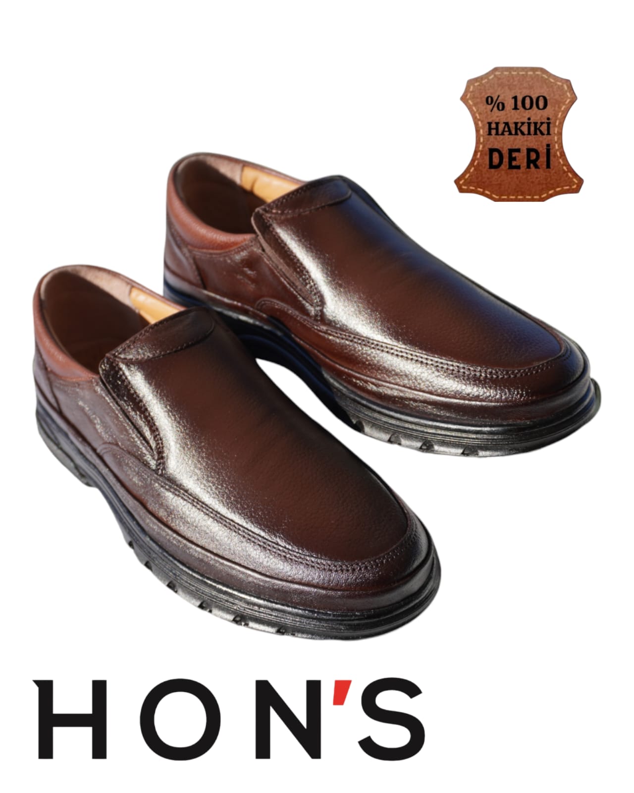 HON'S Siyah Erkek Ayakkabı Hakiki Deri Bağcıksız Kauçuk Taban Topuk-jelli-ortopedik-tabanlık 40/47 Hsa001