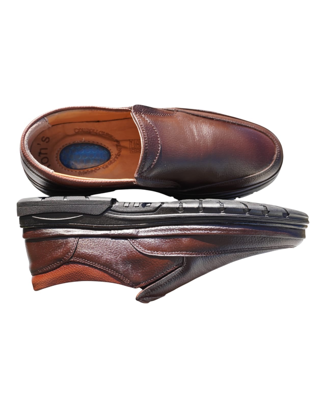 HON'S Siyah Erkek Ayakkabı Hakiki Deri Bağcıksız Kauçuk Taban Topuk-jelli-ortopedik-tabanlık 40/47 Hsa001