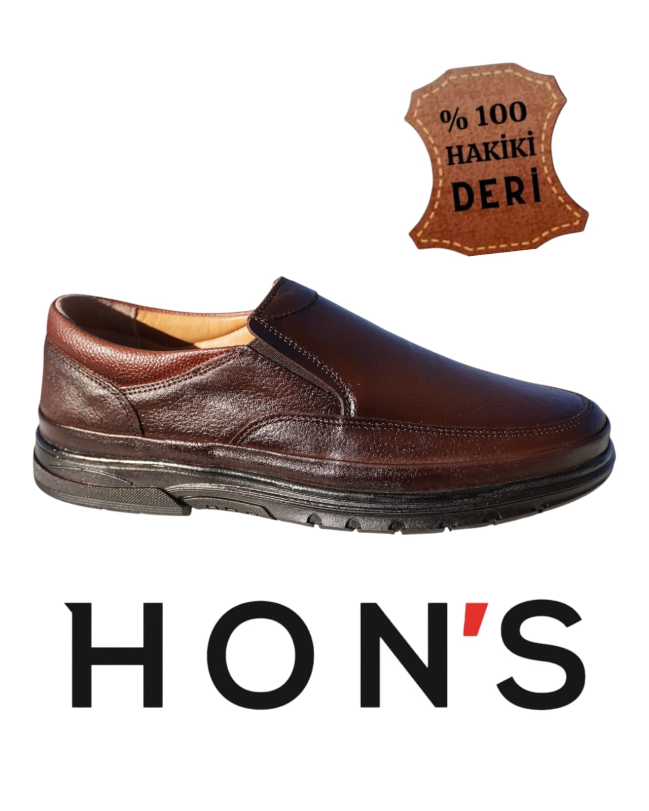 HON'S Siyah Erkek Ayakkabı Hakiki Deri Bağcıksız Kauçuk Taban Topuk-jelli-ortopedik-tabanlık 40/47 Hsa001