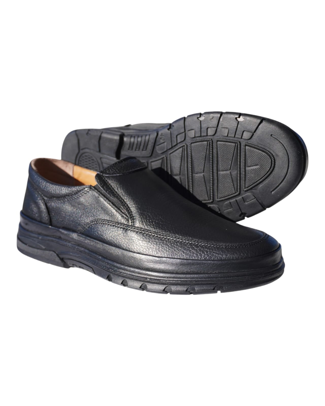 HON'S Siyah Erkek Ayakkabı Hakiki Deri Bağcıksız Kauçuk Taban Topuk-jelli-ortopedik-tabanlık 40/47 Hsa001