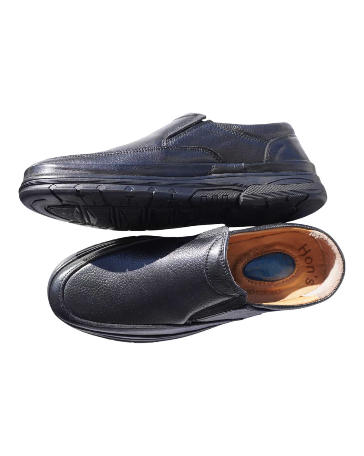 HON'S Siyah Erkek Ayakkabı Hakiki Deri Bağcıksız Kauçuk Taban Topuk-jelli-ortopedik-tabanlık 40/47 Hsa001