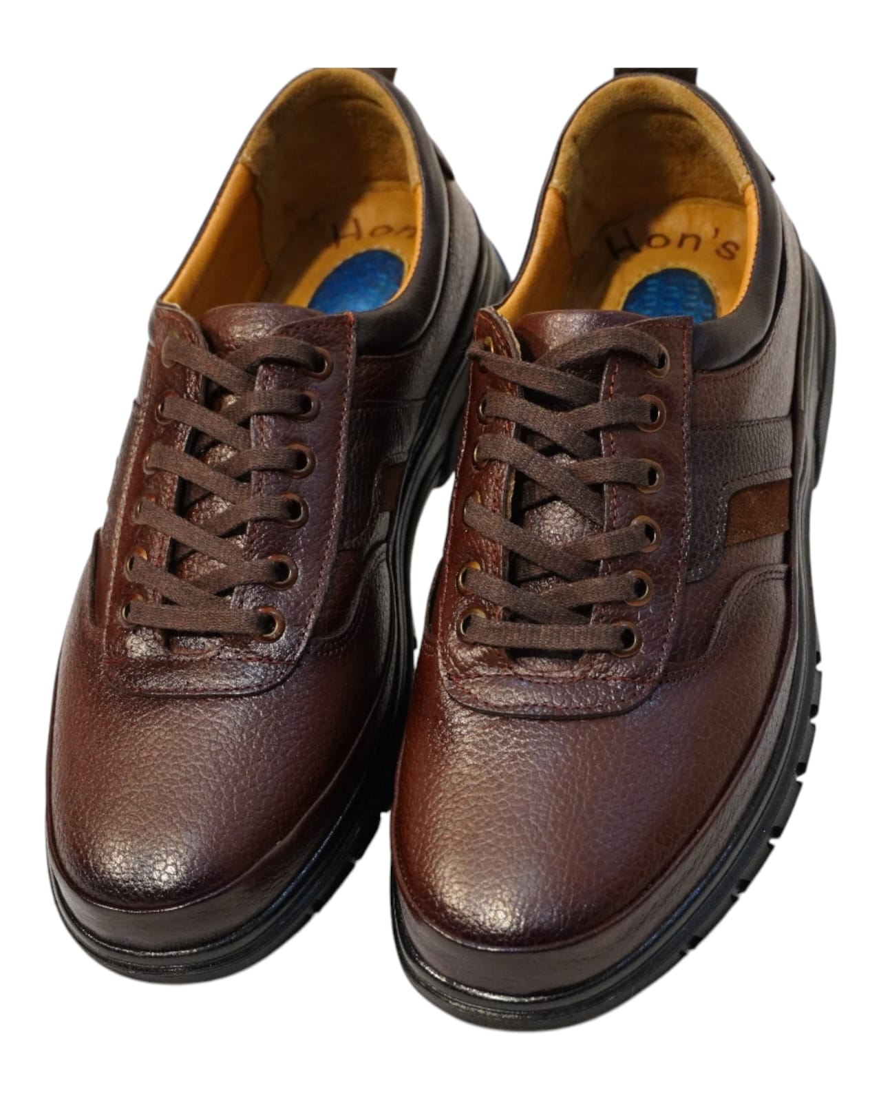 HON'S Kahverengi Erkek Deri Ayakkabı Hakiki Deri Bagcıklı Ortopedik Jelli Tabanlıklı HSA002