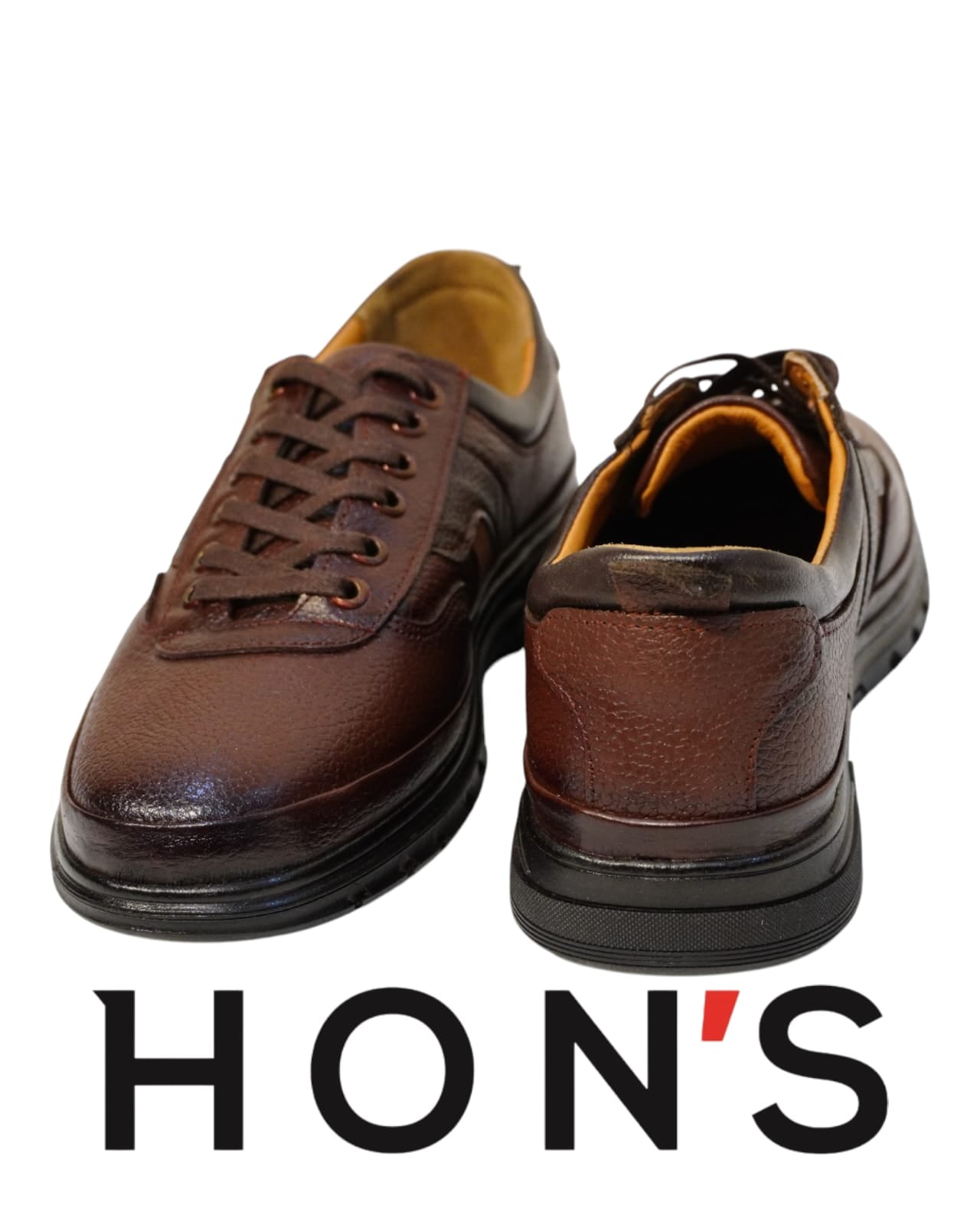 HON'S Kahverengi Erkek Deri Ayakkabı Hakiki Deri Bagcıklı Ortopedik Jelli Tabanlıklı HSA002