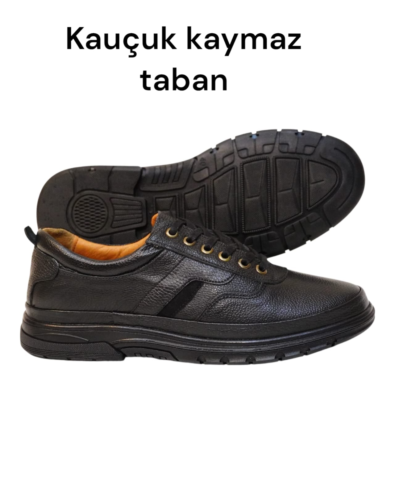 HON'S Siyah  Erkek Deri Ayakkabı Hakiki Deri Bagcıklı Ortopedik Jelli Tabanlıklı HSA002