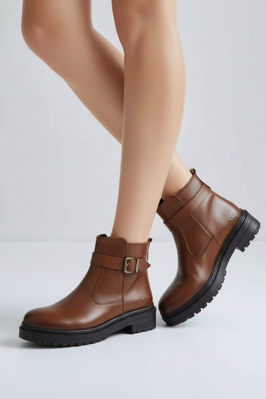 HON’S RIVA Hakiki Dana Derisi Kadın Bot – Su Geçirmez, Kaydırmaz Kauçuk Taban, Tokalı Model