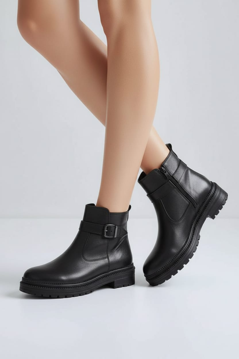 HON’S RIVA Hakiki Dana Derisi Kadın Bot – Su Geçirmez, Kaydırmaz Kauçuk Taban, Tokalı Model