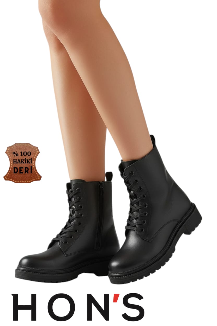 HON’S RAVEN Hakiki Deri Kadın Bot | Fermuarlı, Kaymaz Taban