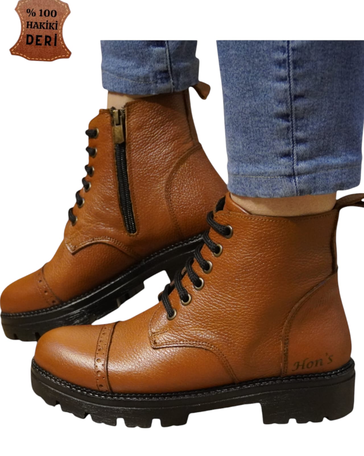 HON'S Hakiki Deri Kadın Bot , Su Geçirmez Bot Kaymaz Taban , Kışlık Bot  Premium Seri ( HSA006 )