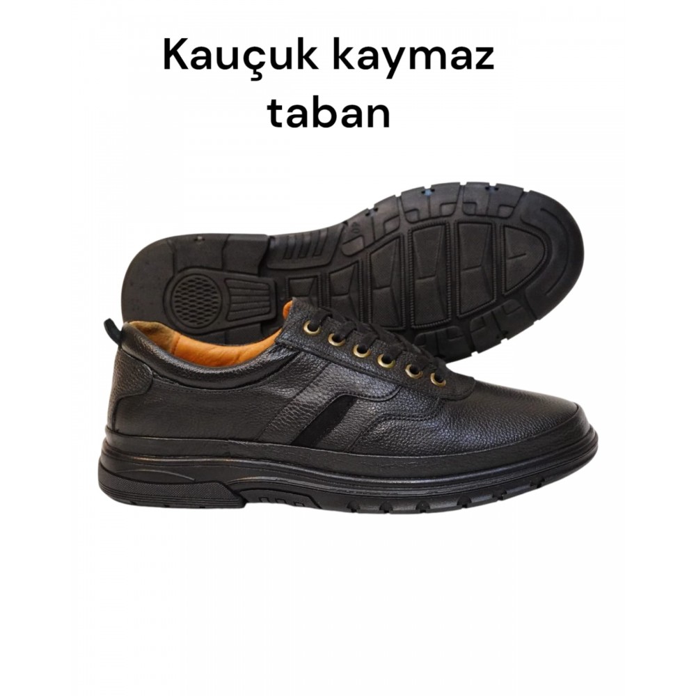 HON'S Siyah  Erkek Ayakkabı Hakiki Deri Bagcıklı  kışlık Ortopedik topuk Jell Tabanlıklı HSA02