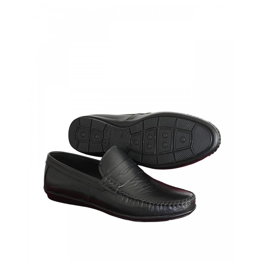 HON'S Hakiki Deri Siyah Erkek Loafer – Ultra Esnek Tabanlı Günlük Konfor Ayakkabı (MLK-SM )