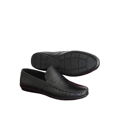 HON'S Hakiki Deri Siyah Erkek Loafer – Ultra Esnek Tabanlı Günlük Konfor Ayakkabı (MLK-SM )